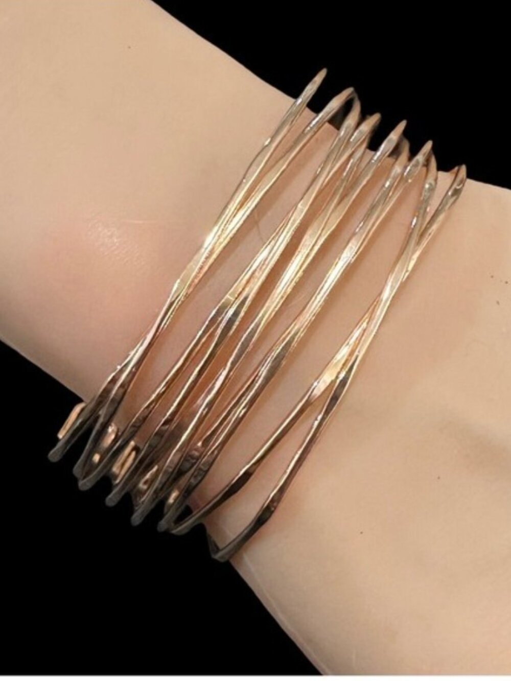 Gold Tone Multi-Band Cuff Bracelet For Women Adjustable Open Design Lightweight